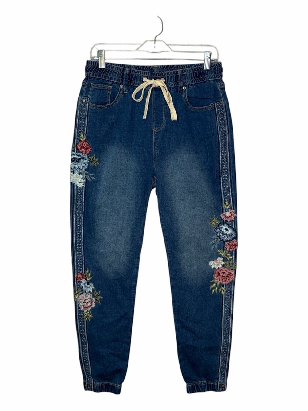 Driftwood Floral Embroidered Jogger Pull On Jeans Size Large
